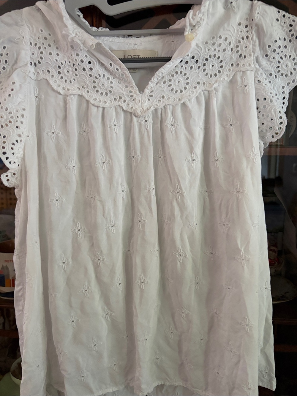 LOFT White Eyelet Lace Short Sleeve Blouse